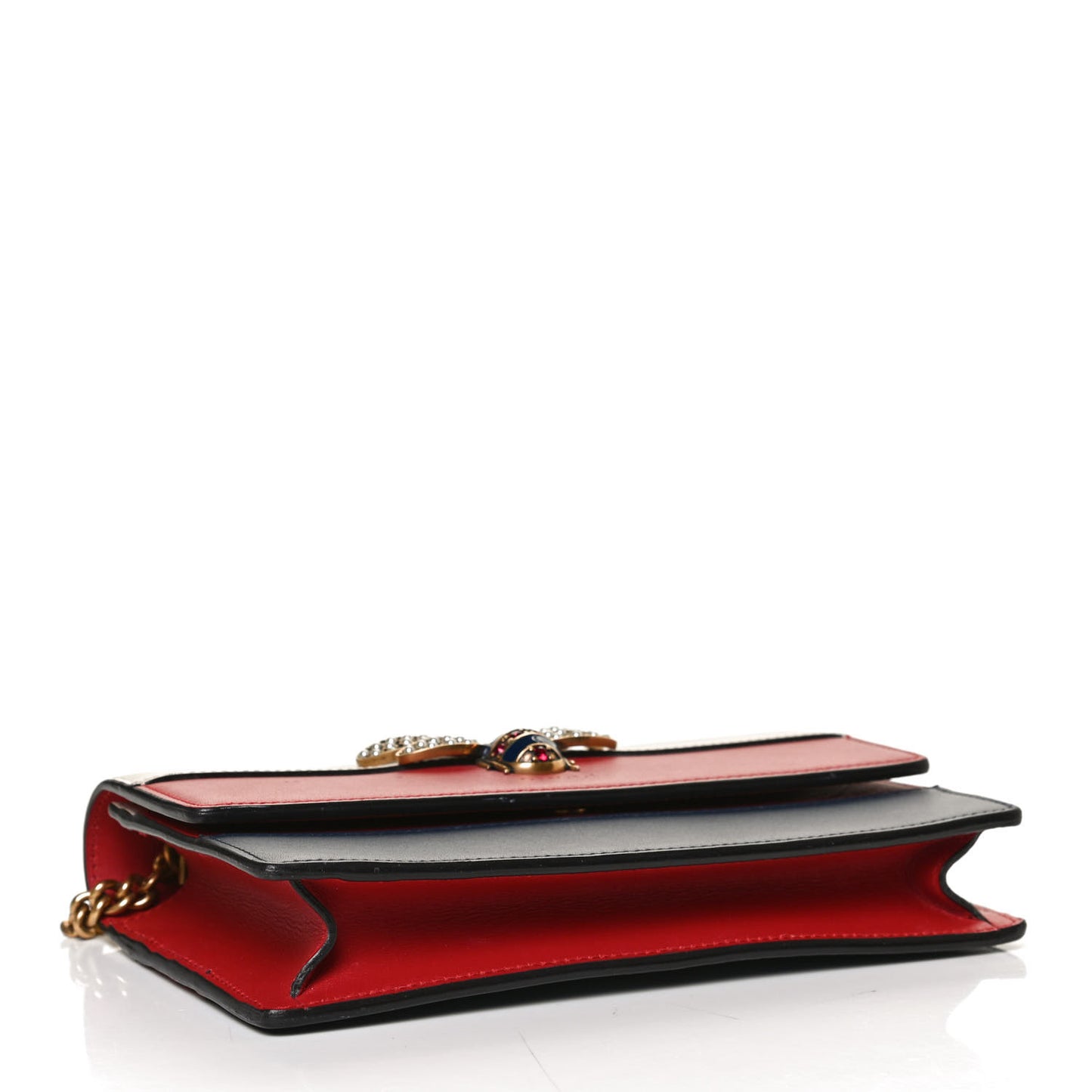 Calfskin Queen Margaret Chain Wallet Blue Agata Hibiscus Red Mystic White