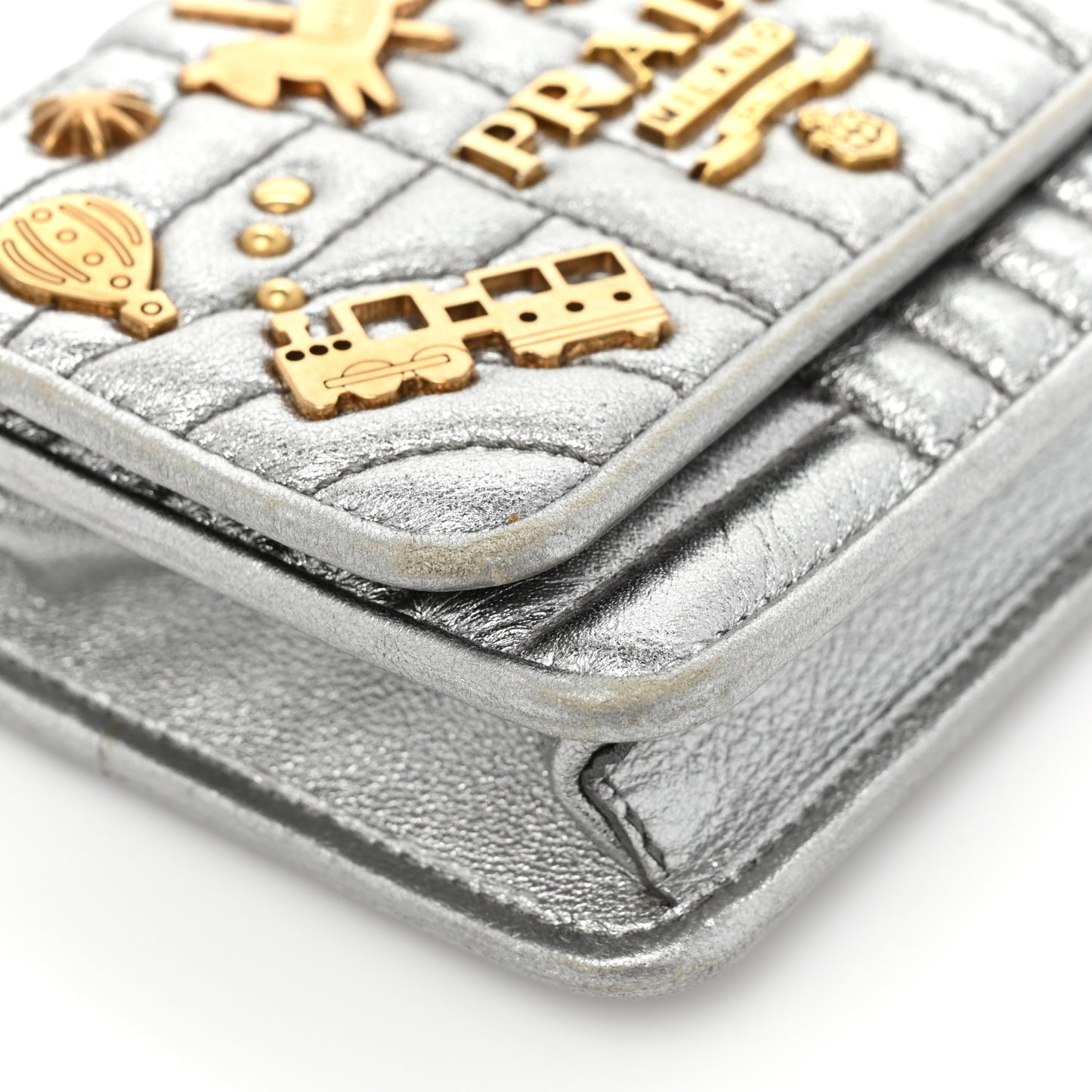 Metallic Nappa Impunture Embellished Diagramme Mini Bag Cromo