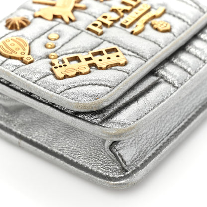 Prada Metallic Nappa Impunture Embellished Diagramme Mini Bag Cromo 9 of 14