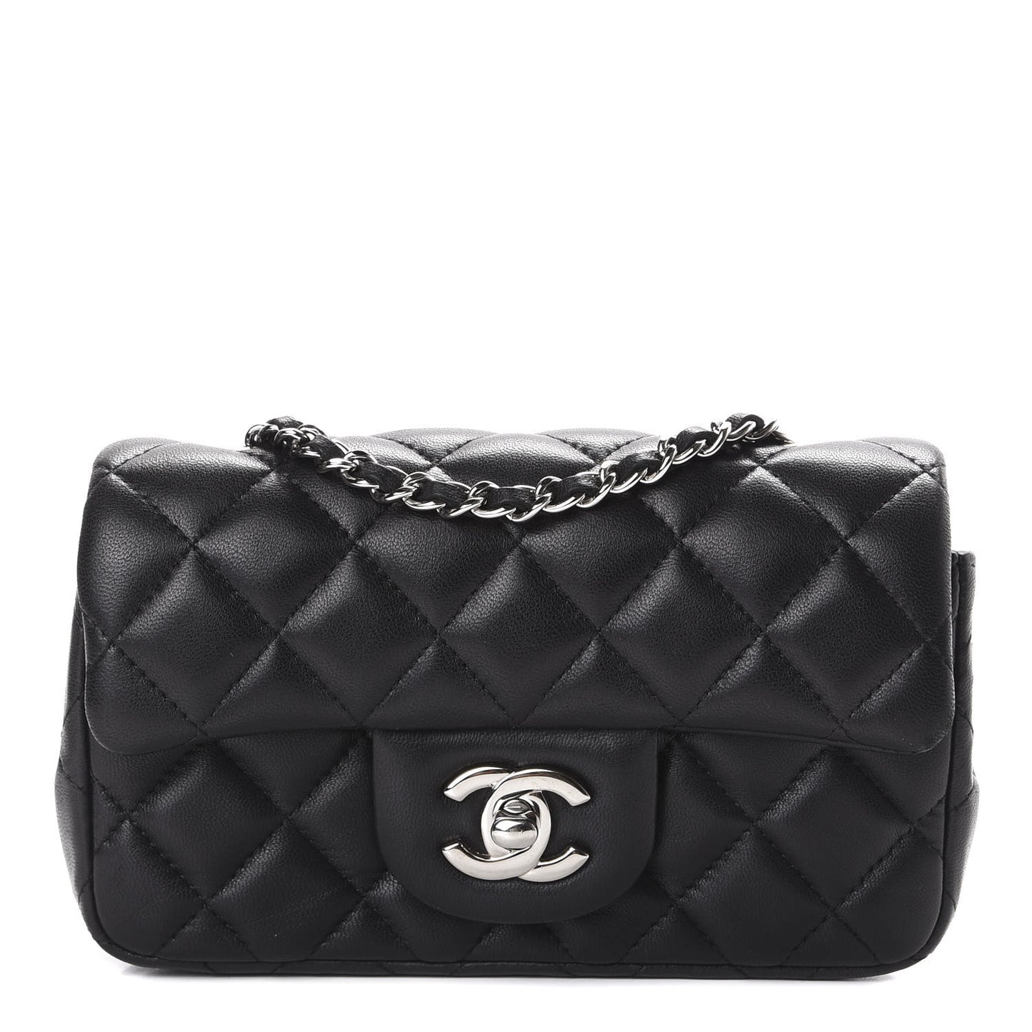 Lambskin Quilted Extra Mini Rectangular Flap Black