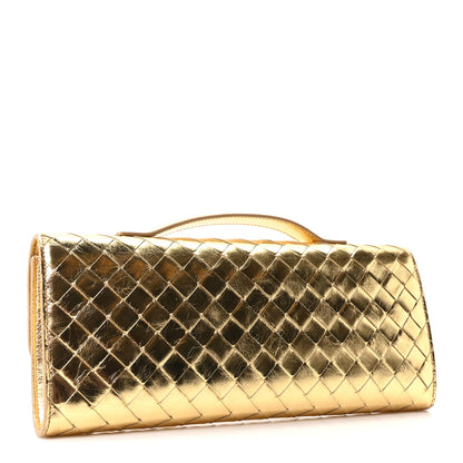 Bottega Veneta Metallic Lambskin Intrecciato Long Andiamo Top Handle Clutch Gold 4 of 12