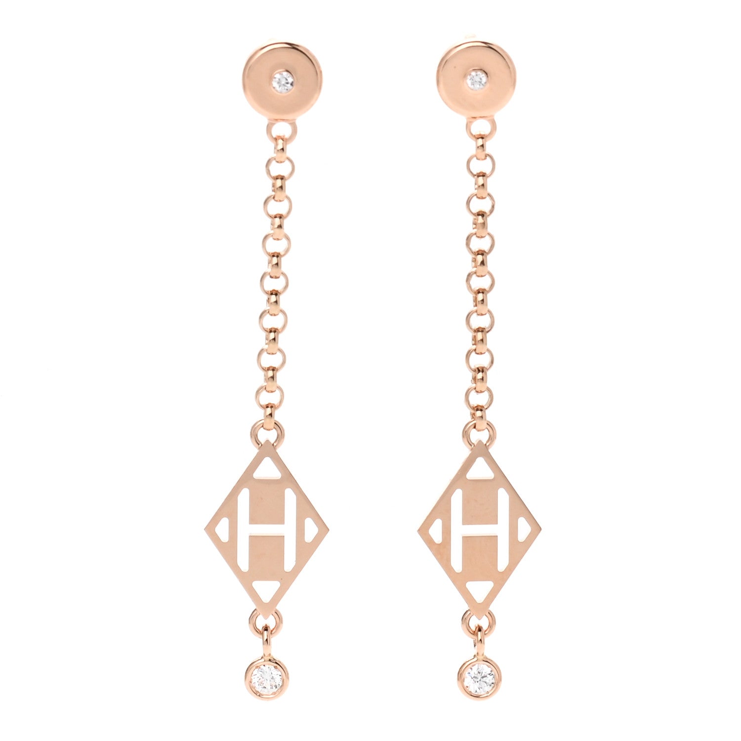 Hermes 18K Rose Gold Diamond Gambade Earrings 1 of 7