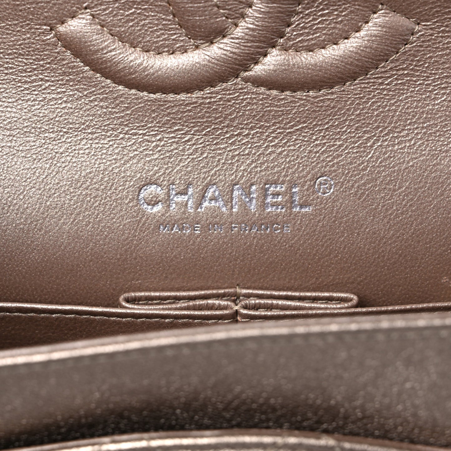 Metallic Lambskin Quilted Medium Double Flap Khaki