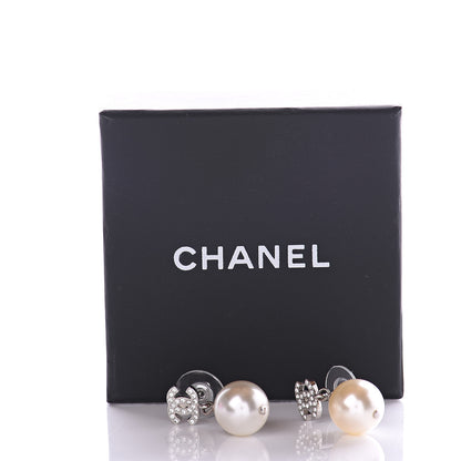 Chanel Crystal Pearl CC Drop Earrings Silver 4 of 4