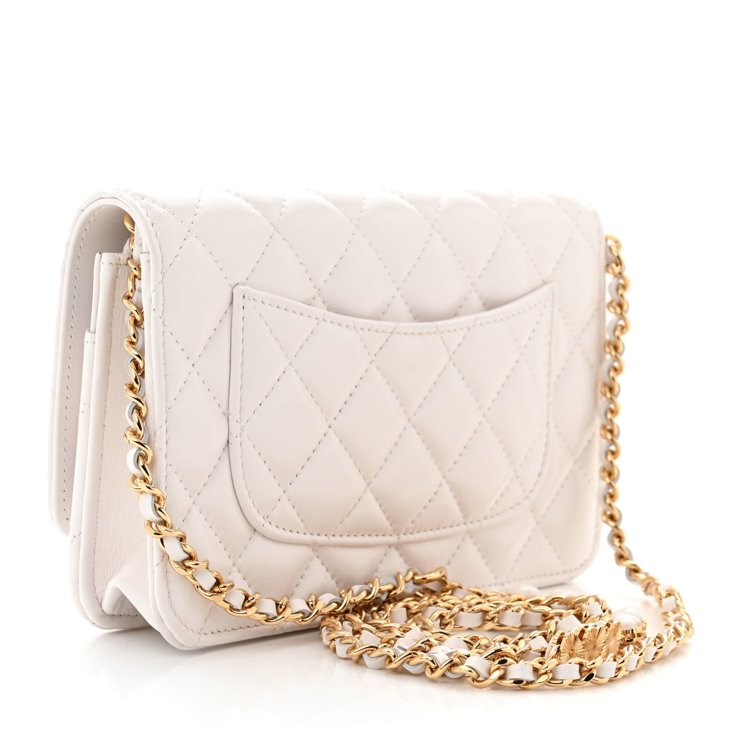 Chanel Lambskin Quilted Hearts CC Wallet On Chain WOC White 3 of 12