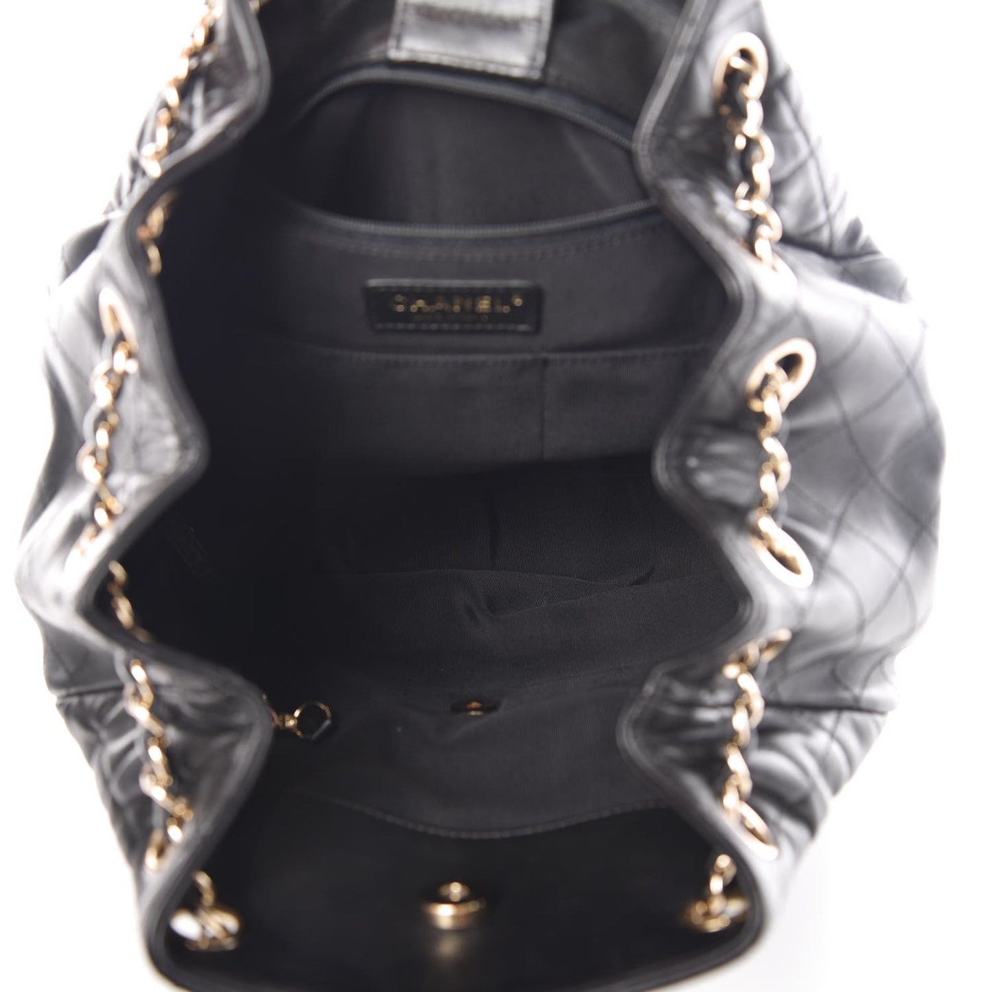 Lambskin Quilted Large Drawstring Bag Black
