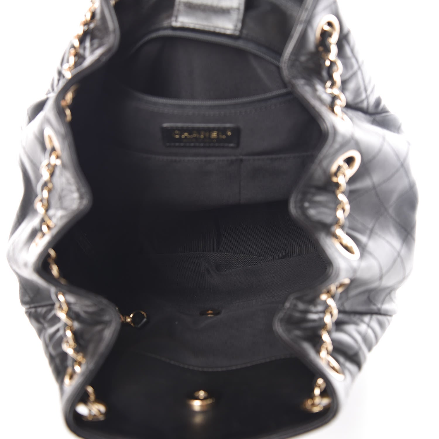 Chanel Lambskin Quilted Large Drawstring Bag Black 5 of 10