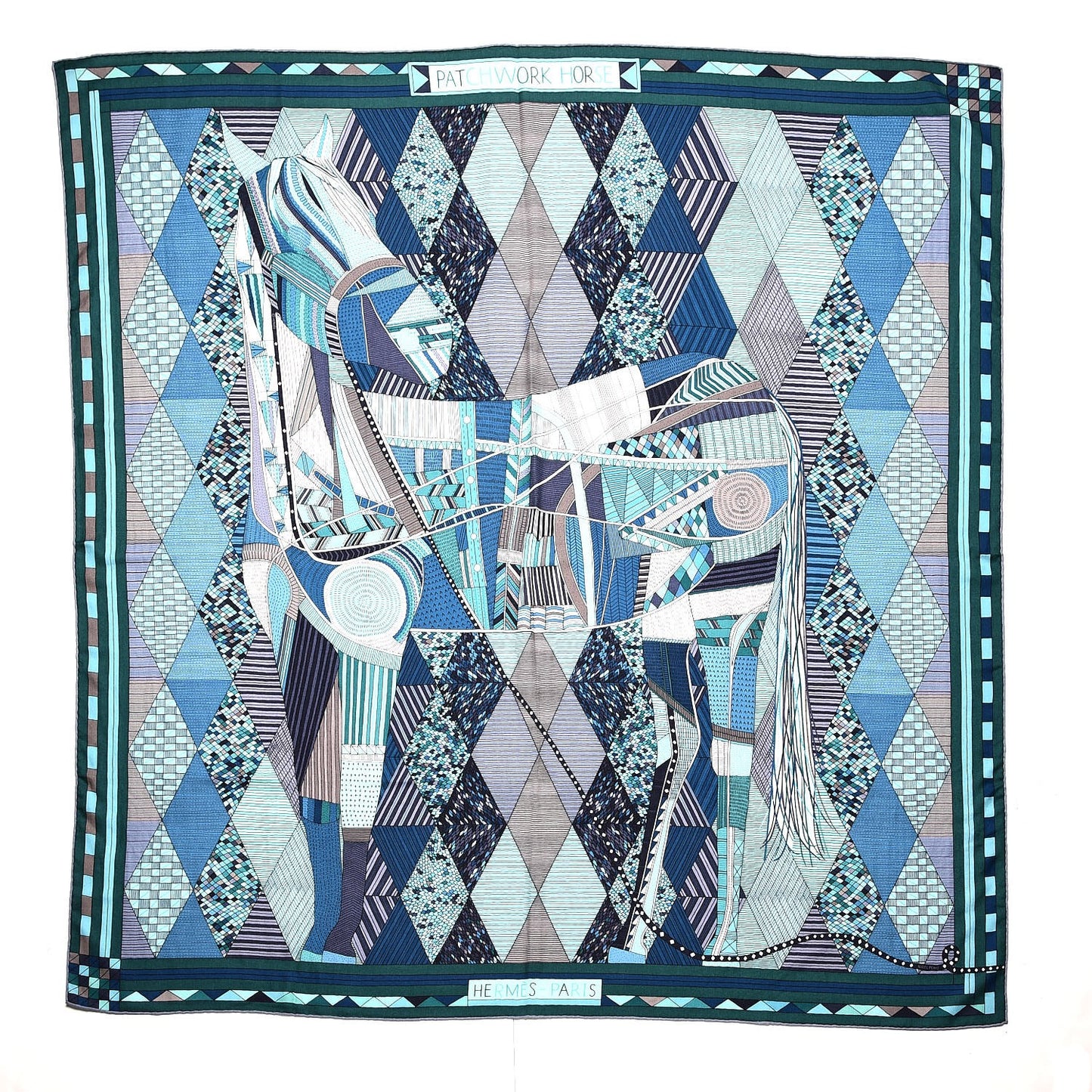 Cashmere Silk Patchwork Horse Shawl 140 Turquoise Vert Bleu