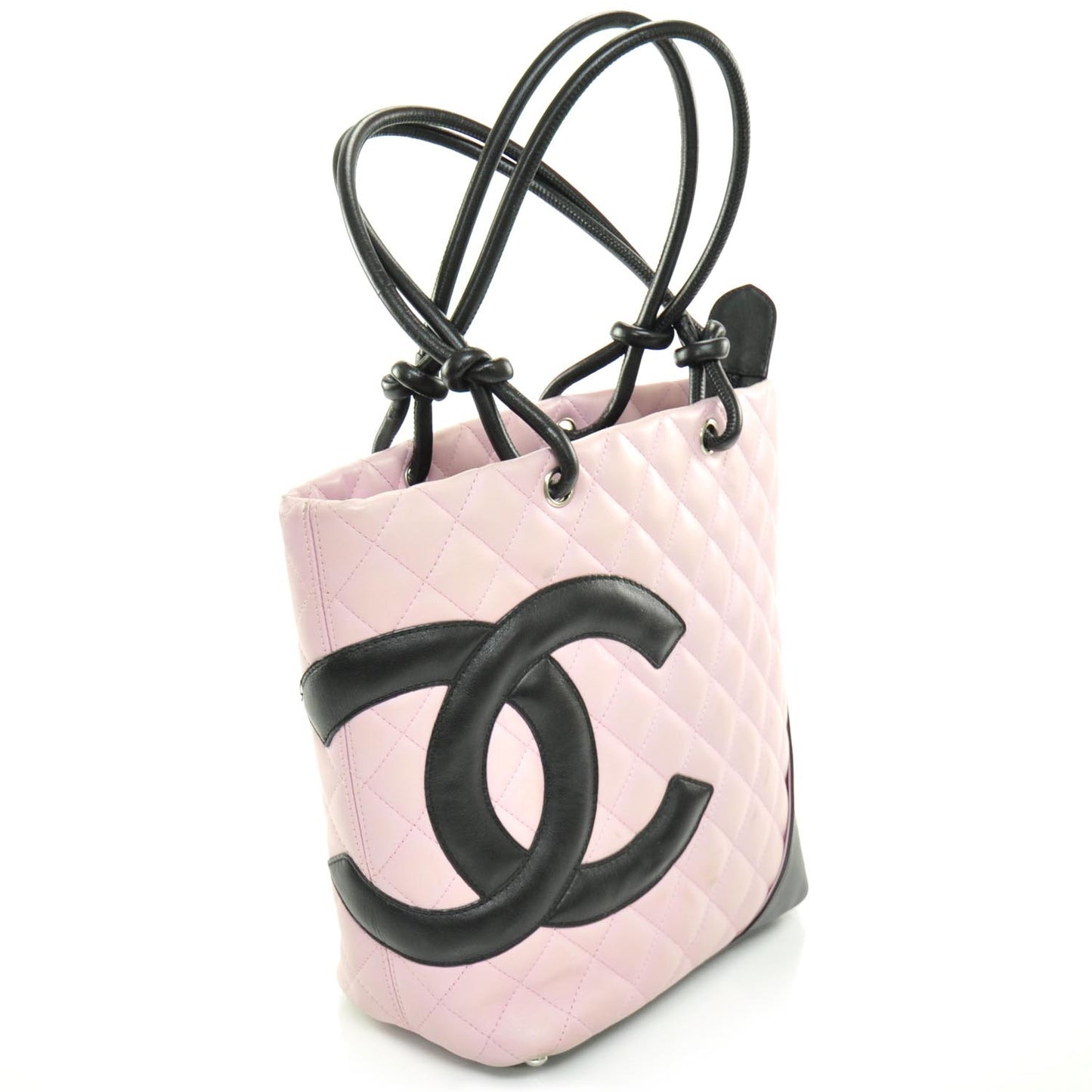Calfskin Quilted Medium Cambon Tote Pink Black
