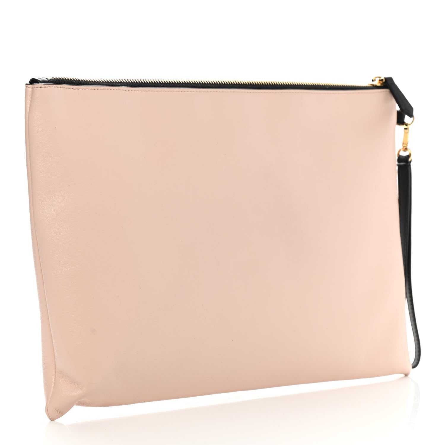 Fendi Vitello Fluffy Grace Logo Embossed Large Flat Pouch Rosa Quarzo Black 3 of 10