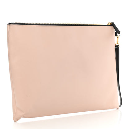 Fendi Vitello Fluffy Grace Logo Embossed Large Flat Pouch Rosa Quarzo Black 3 of 10