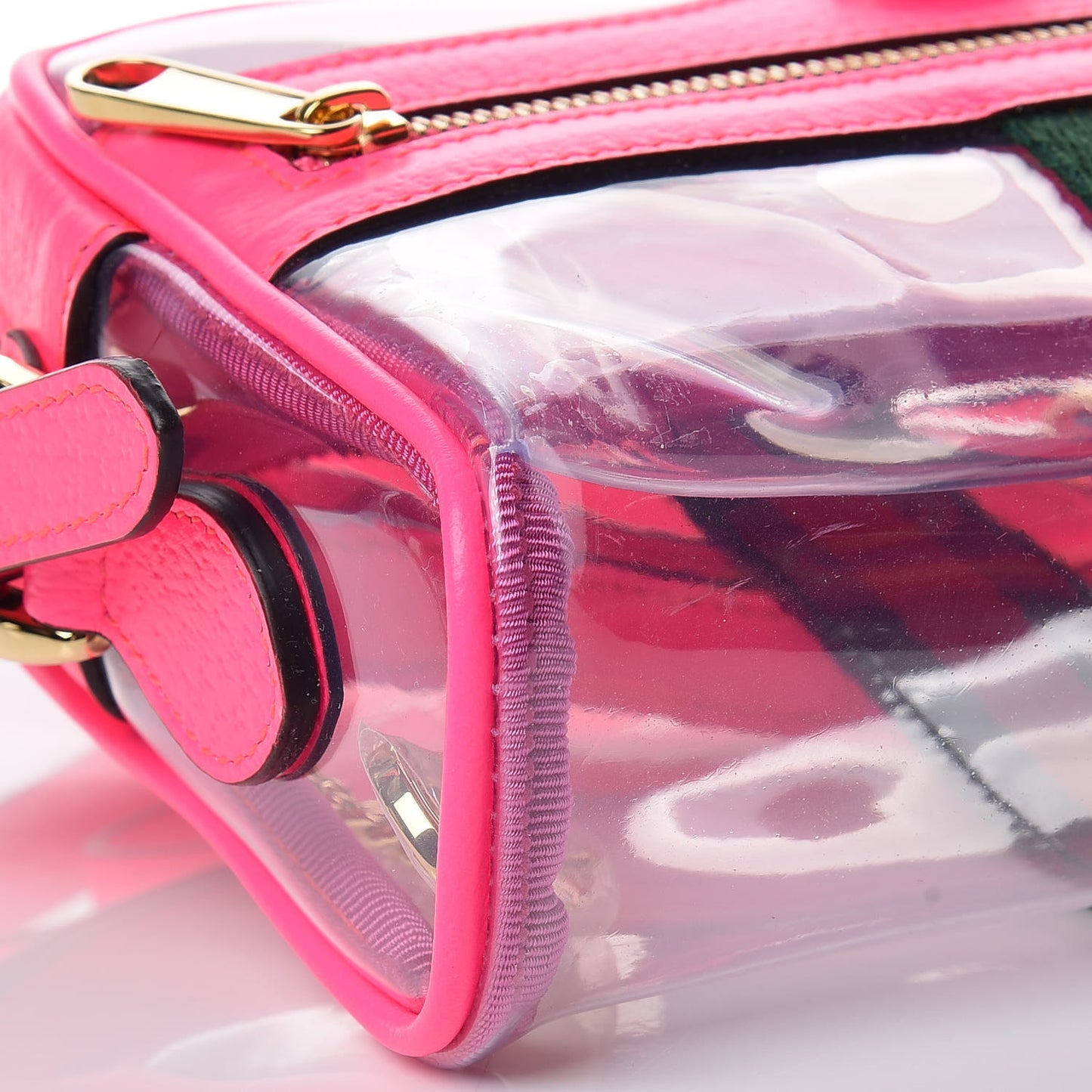 Vinyl Web Mini Ophidia Transparent Shoulder Bag Fluorescent Fuchsia