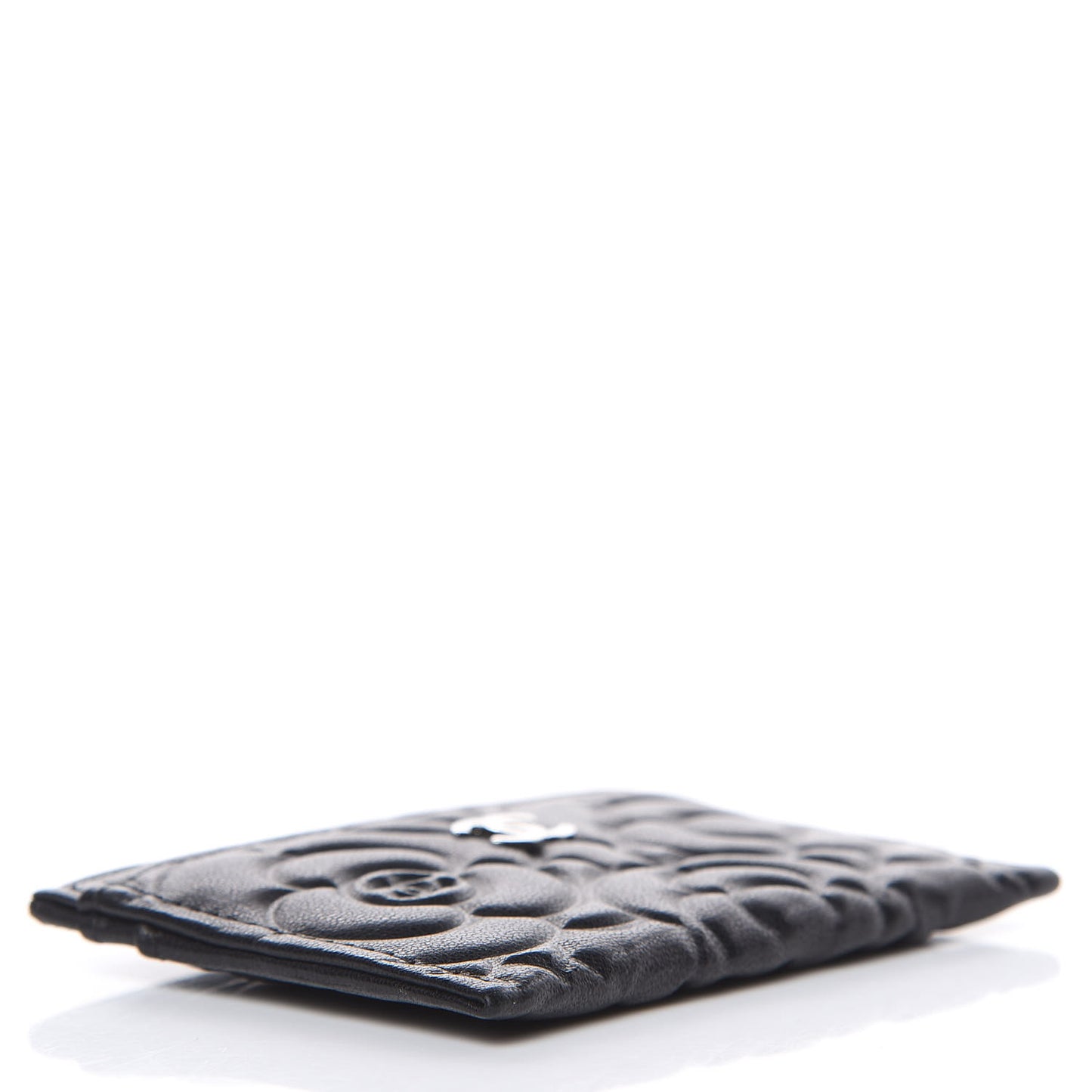 Lambskin Camellia Embossed Card Holder Black