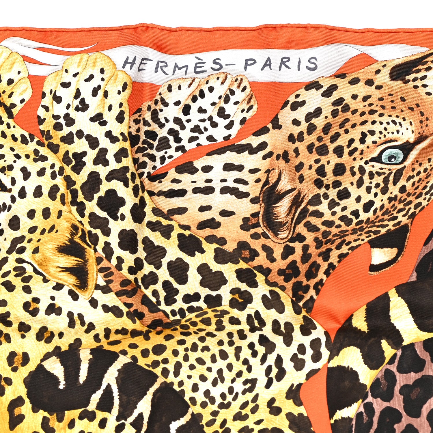 Hermes Silk Twill Lazy Leopardesses Scarf 90 Potiron Brun Miel 2 of 5