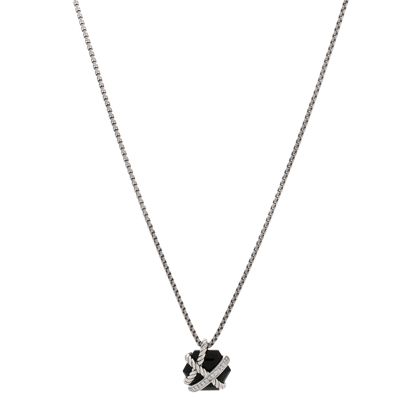 Sterling Silver Diamond Black Onyx 10mm Petite Cable Wrap Pendant Necklace