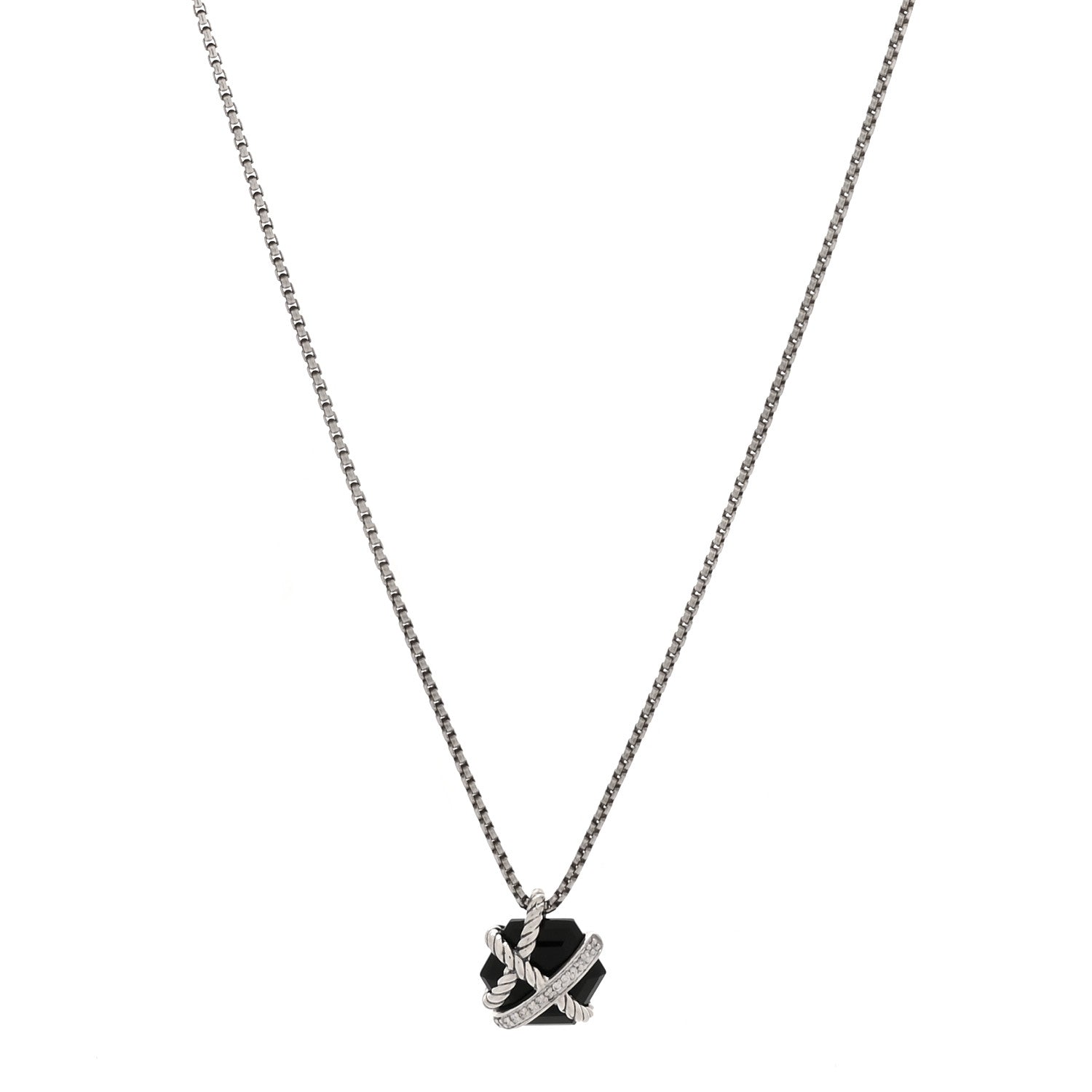 David Yurman Sterling Silver Diamond Black Onyx 10mm Petite Cable Wrap Pendant Necklace 1 of 4