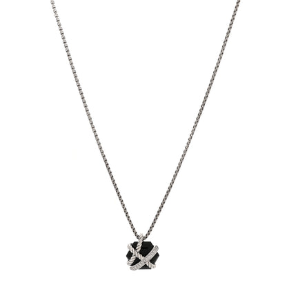 David Yurman Sterling Silver Diamond Black Onyx 10mm Petite Cable Wrap Pendant Necklace 1 of 4