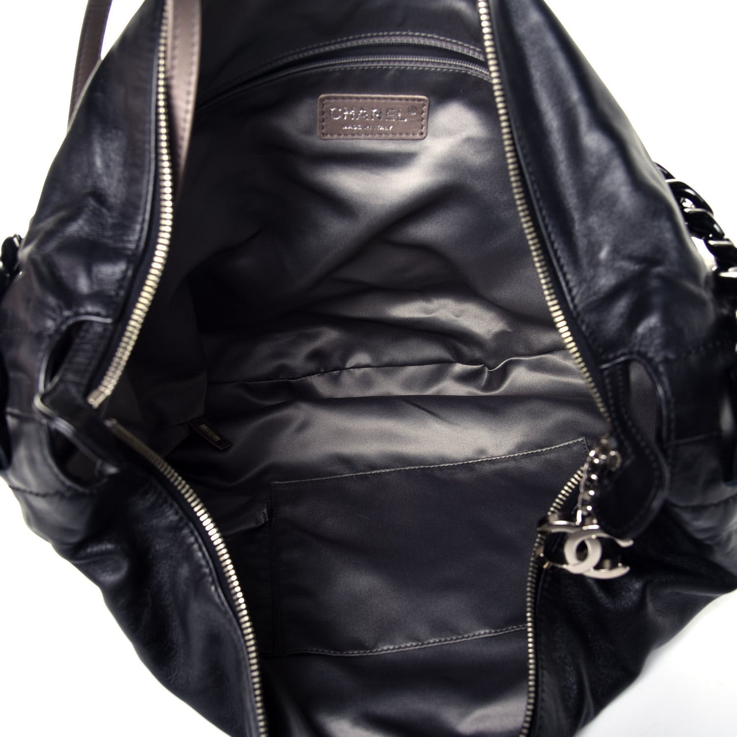 Calfskin Modern Chain Rhodoid Hobo Black