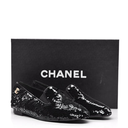 Chanel Sequin CC Loafers 37 Black 11 of 11