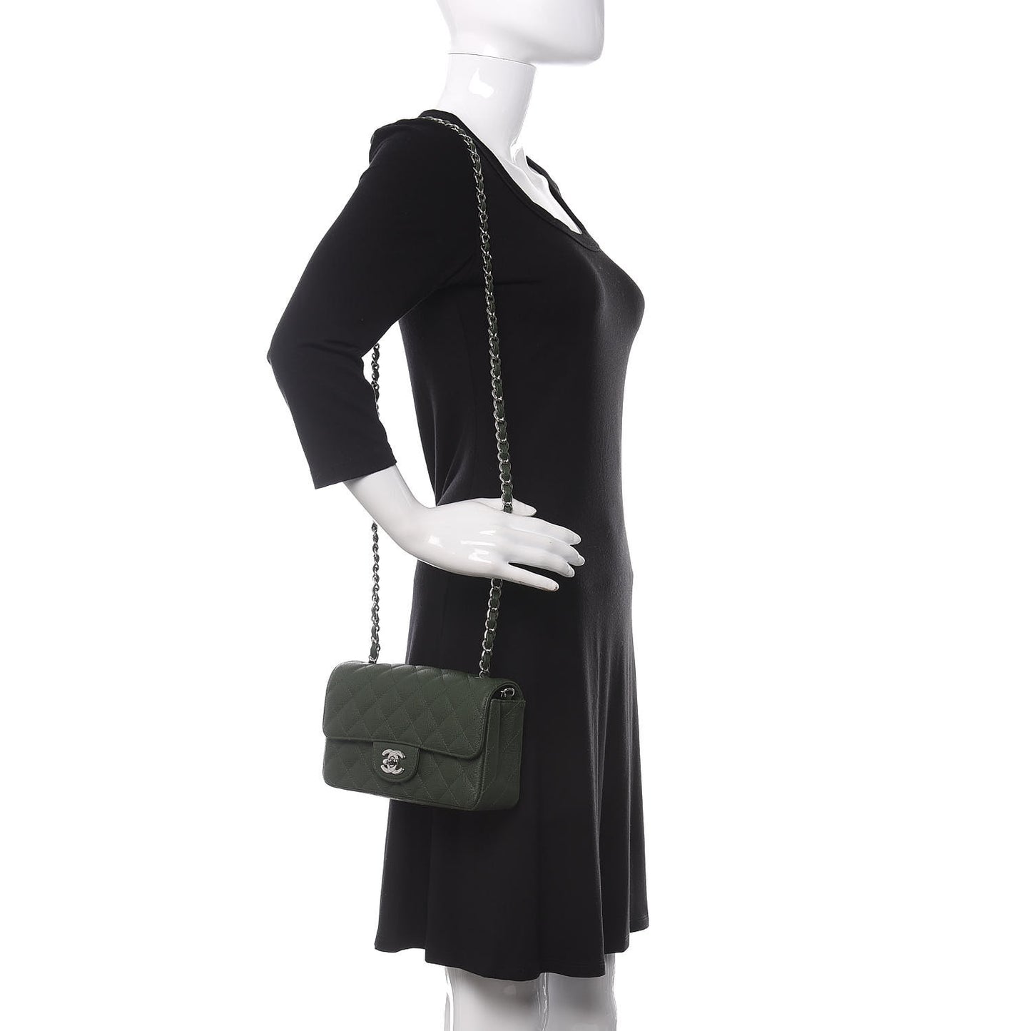 Caviar Quilted Mini Rectangular Flap Dark Green