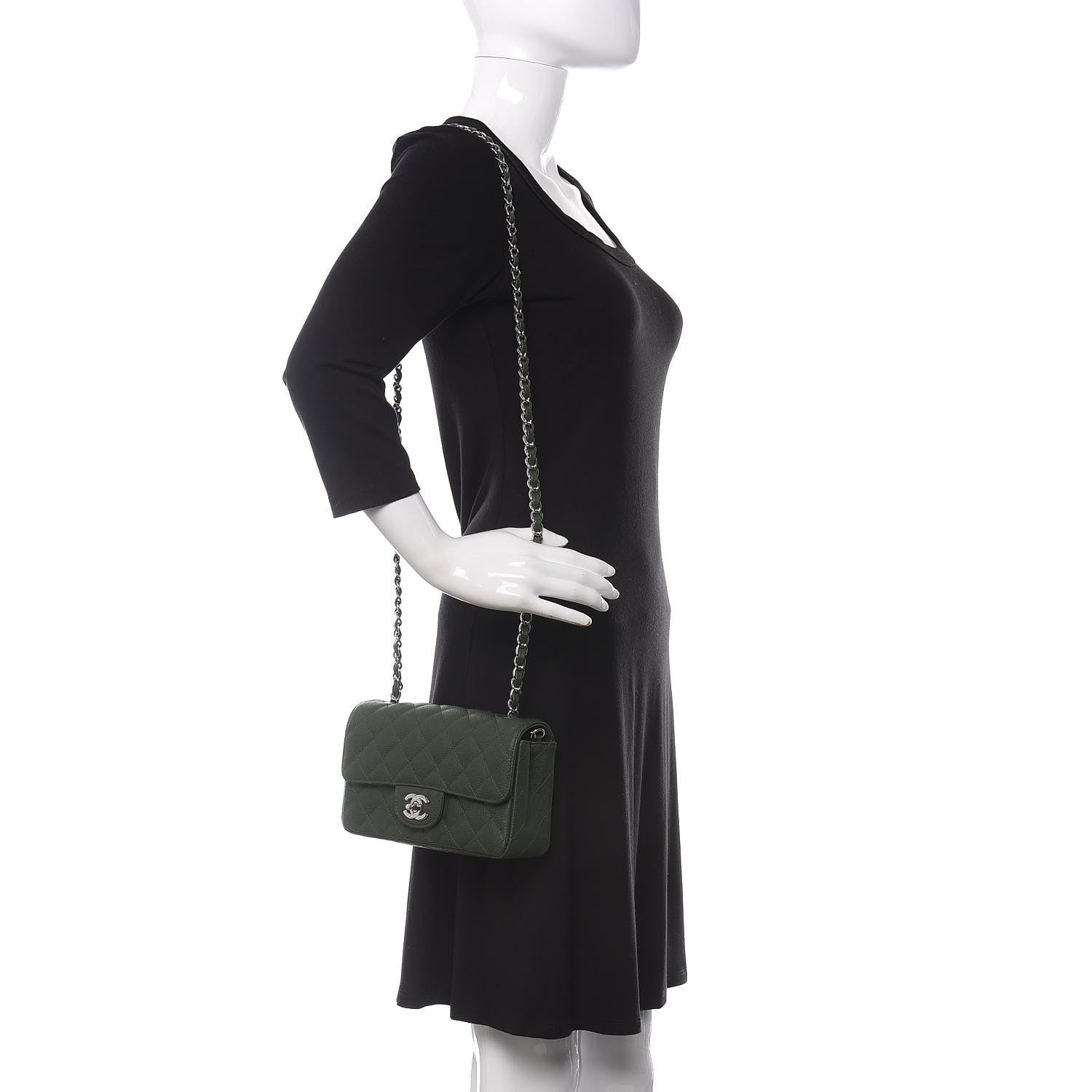 Chanel Caviar Quilted Mini Rectangular Flap Dark Green 2 of 11