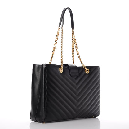 Saint Laurent Grain De Poudre Matelasse Chevron Monogram Shopping Bag Black 3 of 7