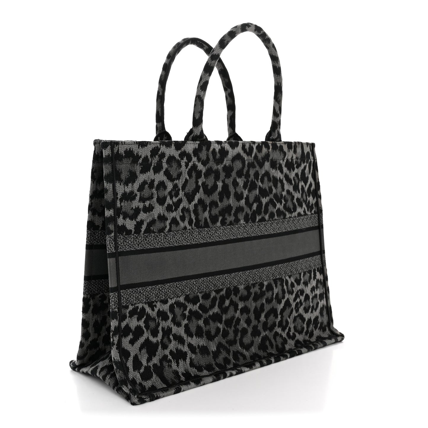 Canvas Mizza Embroidered Large Leopard Book Tote Grey