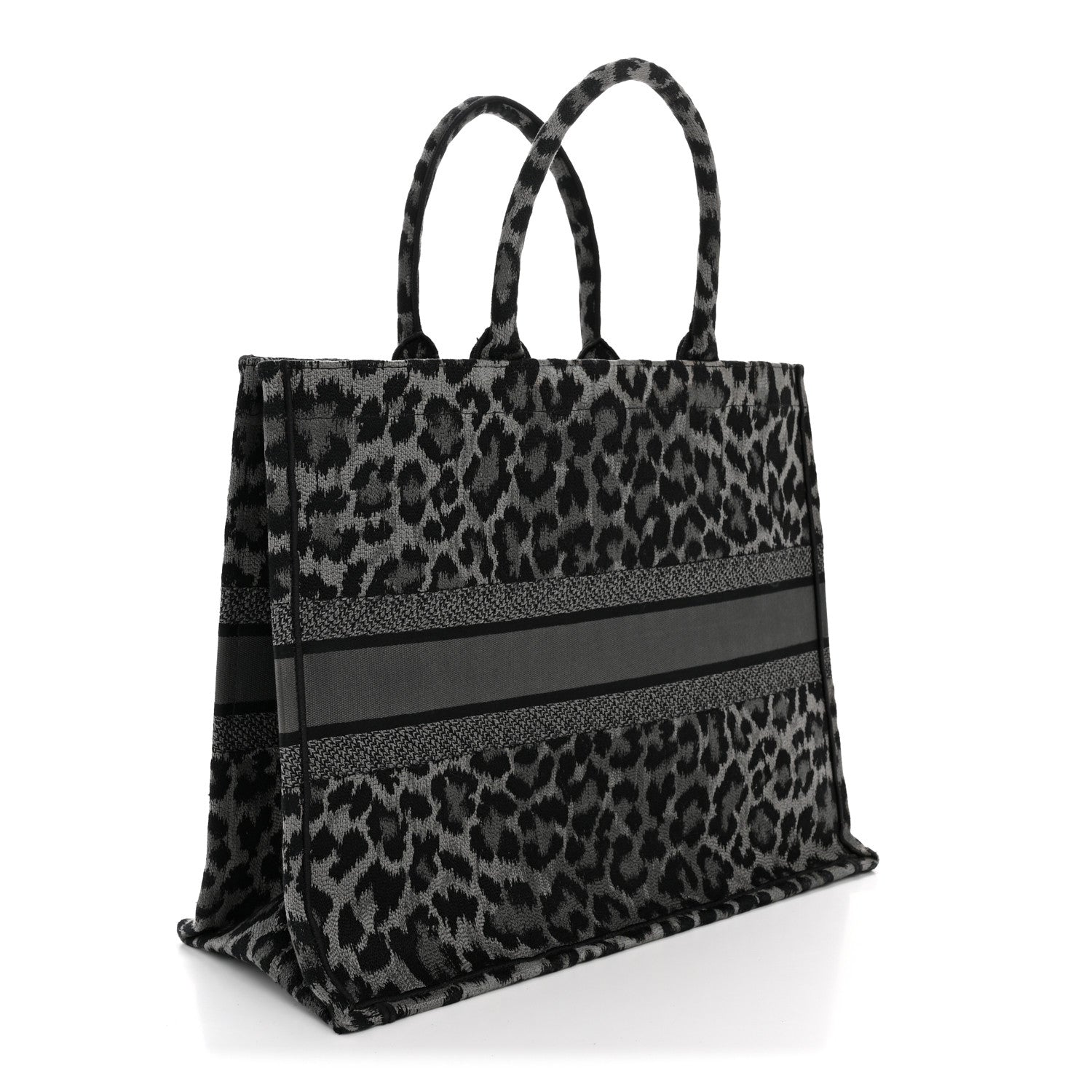 Christian Dior Canvas Mizza Embroidered Large Leopard Book Tote Grey 3 of 13