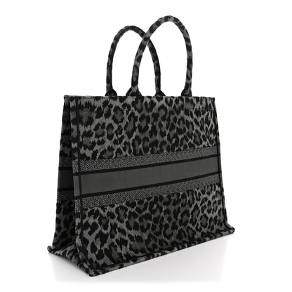 Christian Dior Canvas Mizza Embroidered Large Leopard Book Tote Grey 3 of 13