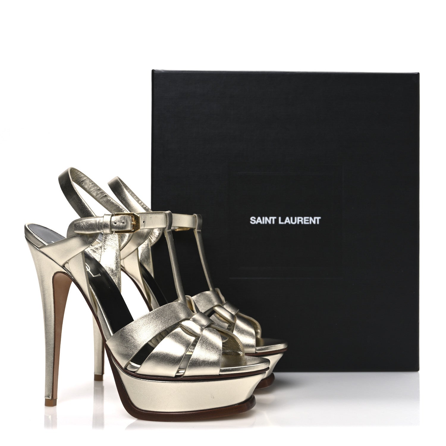 Saint Laurent Metallic Nappa Tribute 105 Platform Sandals 37 Platino 11 of 11