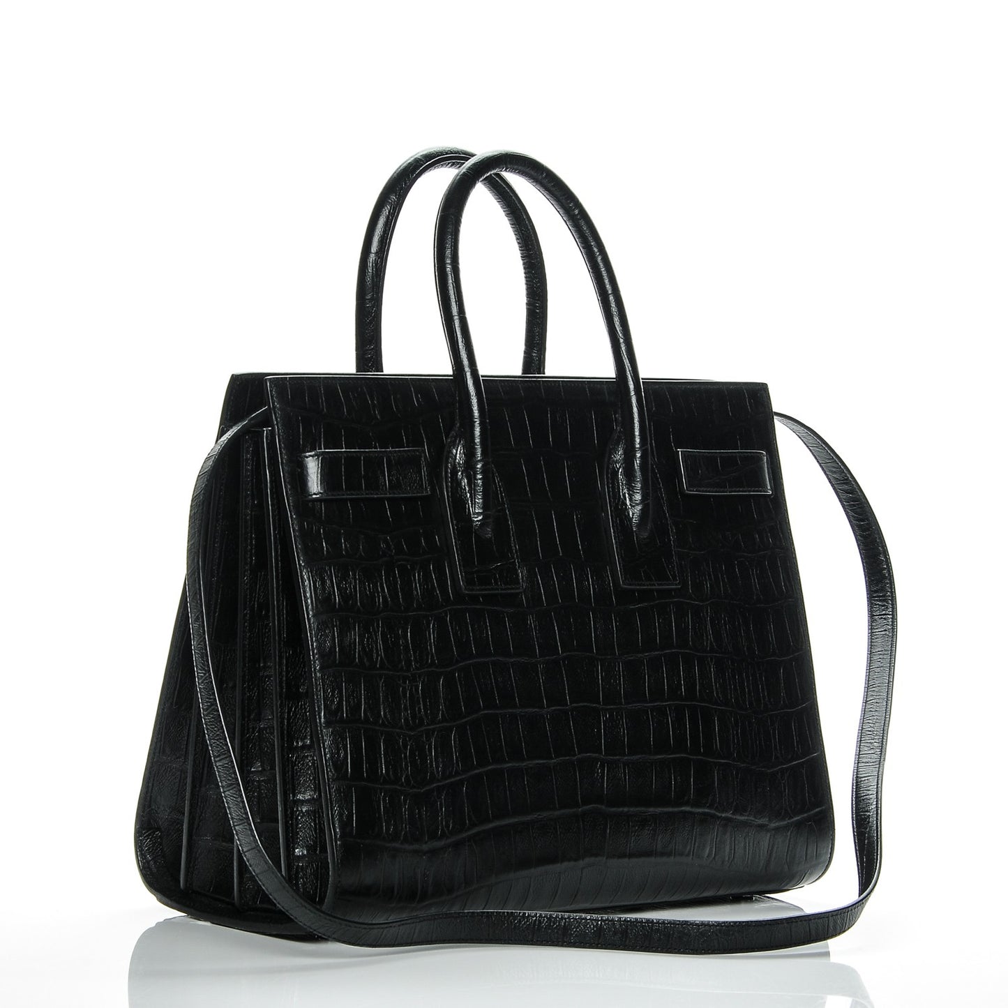 Calfskin Crocodile Embossed Small Sac de Jour Black