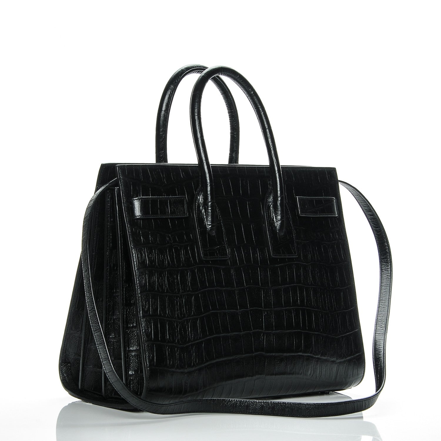 Saint Laurent Calfskin Crocodile Embossed Small Sac de Jour Black 3 of 7