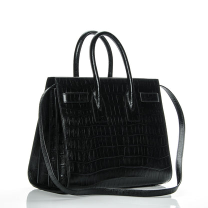 Saint Laurent Calfskin Crocodile Embossed Small Sac de Jour Black 3 of 7