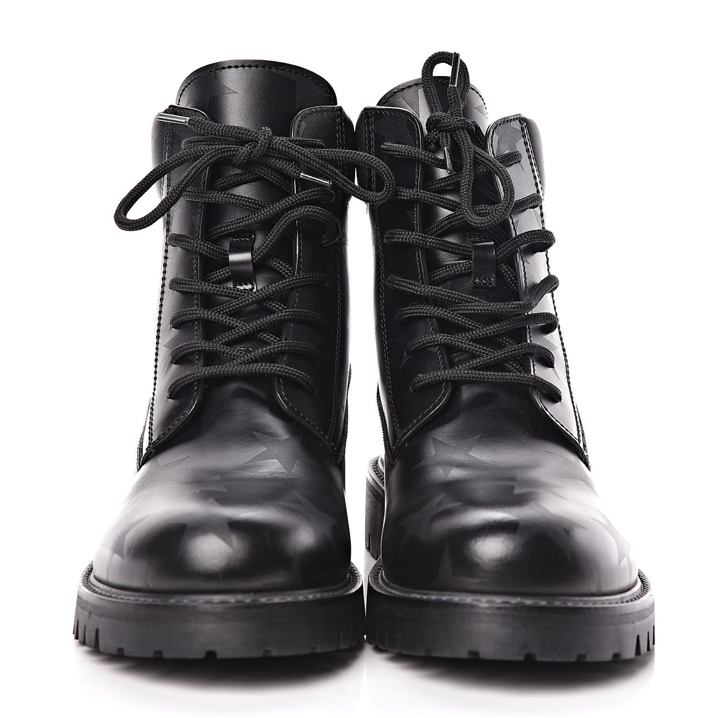 Calfskin Hologram Star Print Combat Boots 40 Black