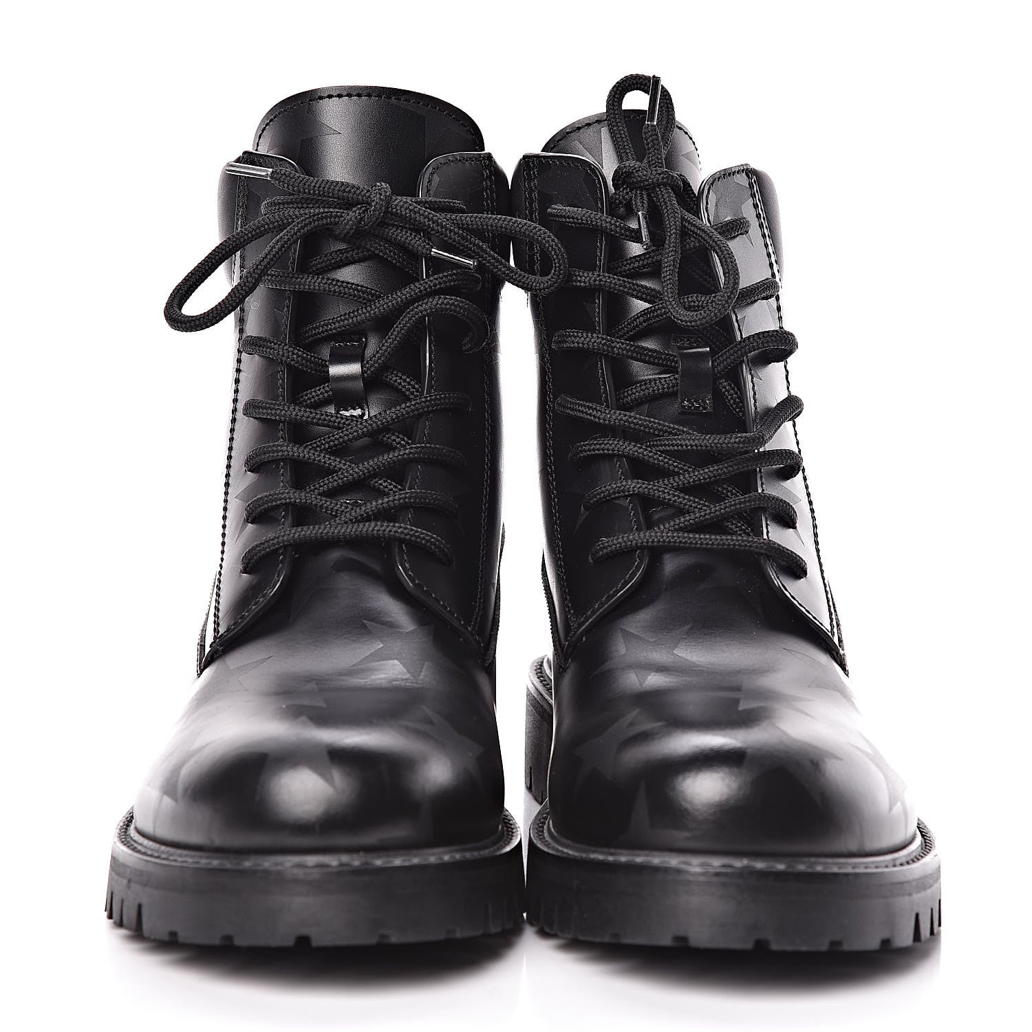 Valentino Garavani Calfskin Hologram Star Print Combat Boots 40 Black 2 of 11