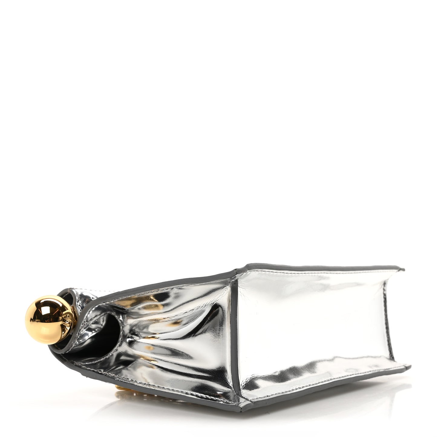 Metallic Patent Calfskin La Pochette Rond Carre Bag Silver