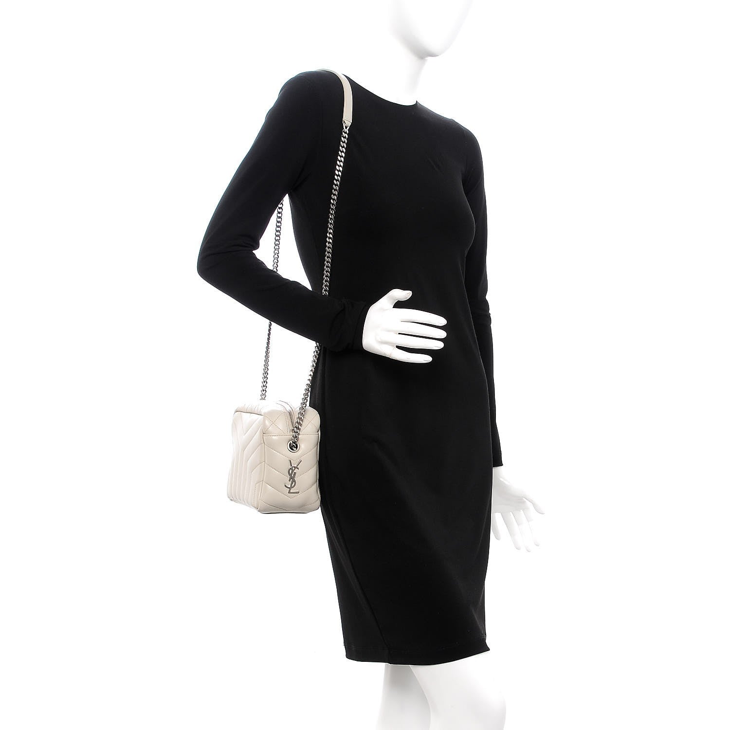 Saint Laurent Calfskin Y Quilted Monogram Small Loulou Bowling Bag Ivory 2 of 10