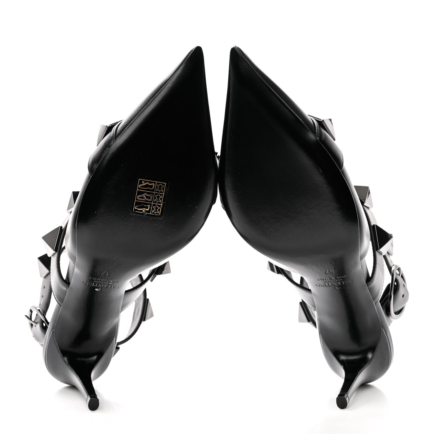 Calfskin Monochrome Roman Stud Ankle Strap 80mm Pumps 37 Black