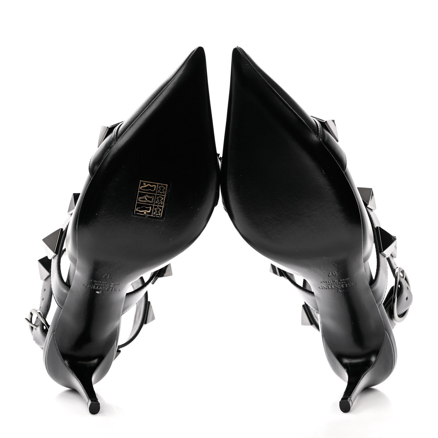 Valentino Garavani Calfskin Monochrome Roman Stud Ankle Strap 80mm Pumps 37 Black 5 of 10