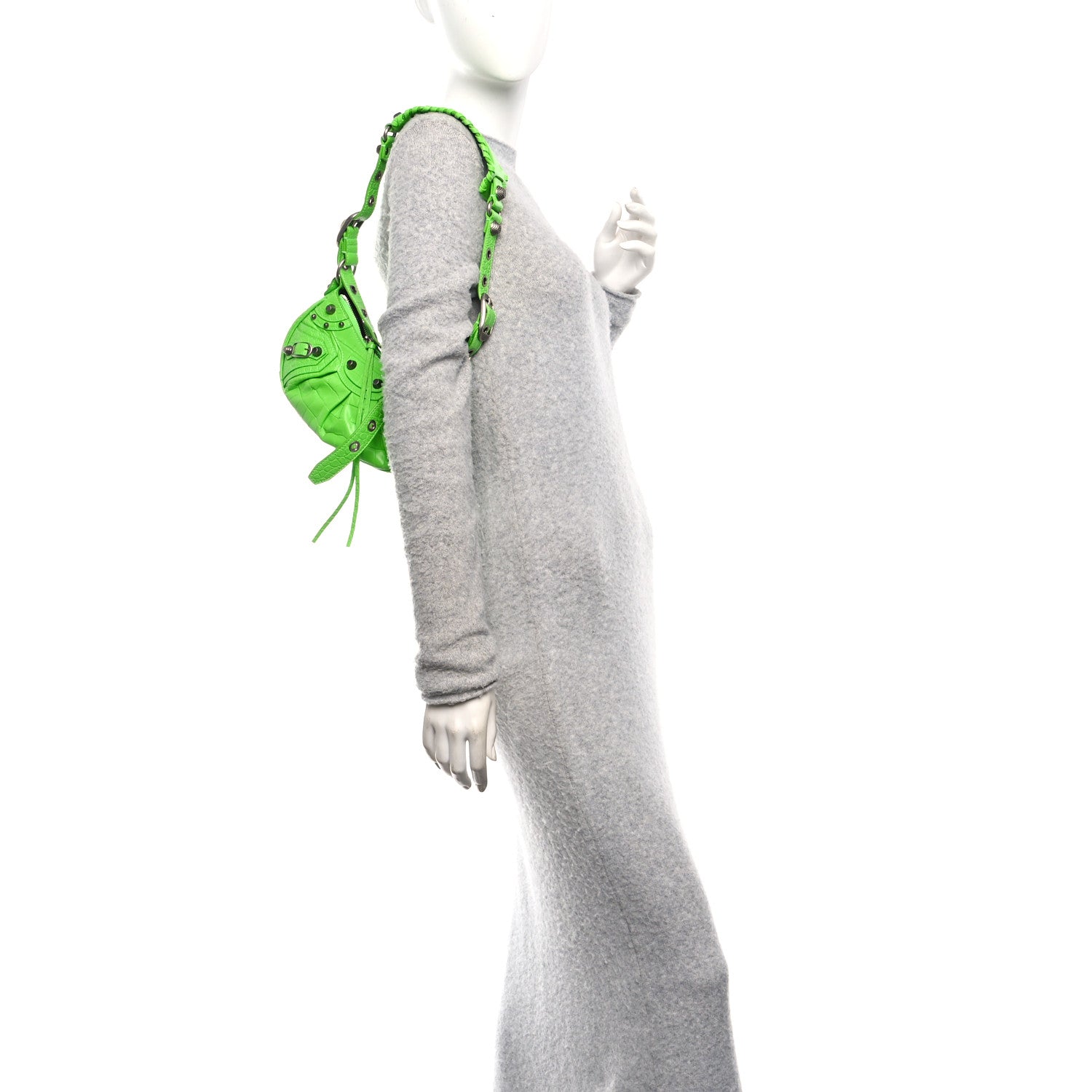 Balenciaga Extra Supple Calfskin Crocodile Embossed Le Cagole Shoulder Bag XS Acid Green 2 of 11