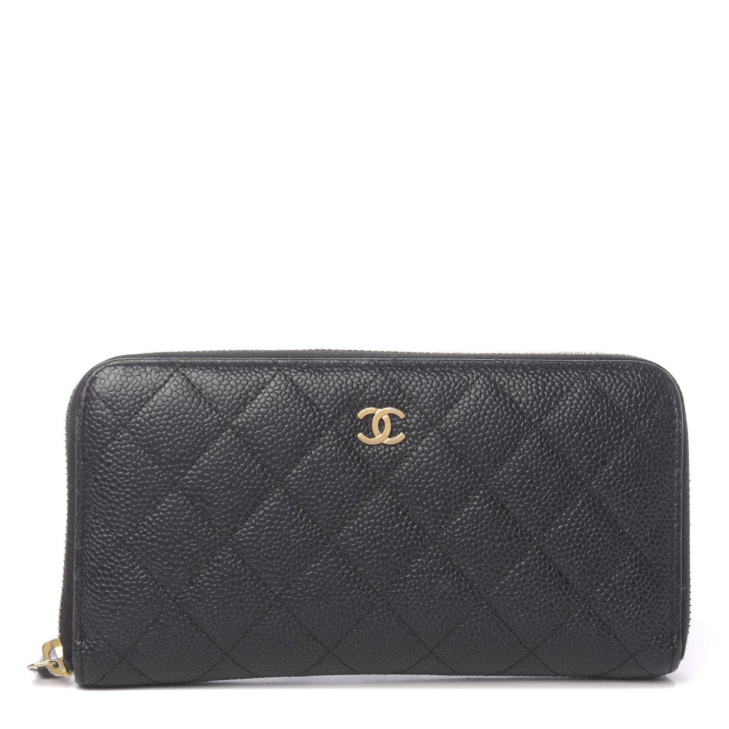 Caviar Quilted Large Gusset Zip Around Wallet Black