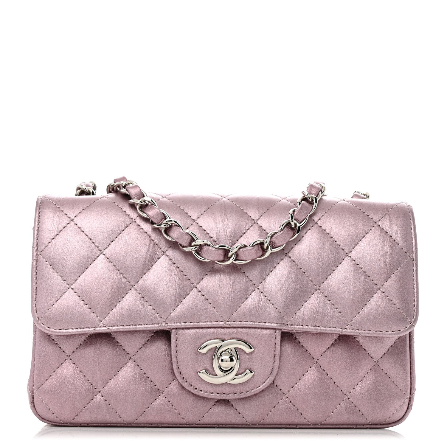 Chanel Metallic Calfskin Quilted Mini Rectangular Flap Pink 1 of 12