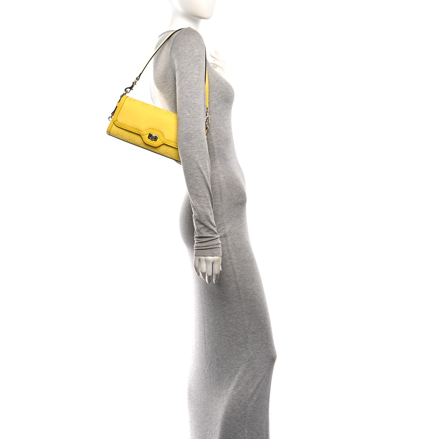 Gucci GG Monogram Textured Dollar Calfskin Small Luce Shoulder Bag Yellow Yellow 2 of 9