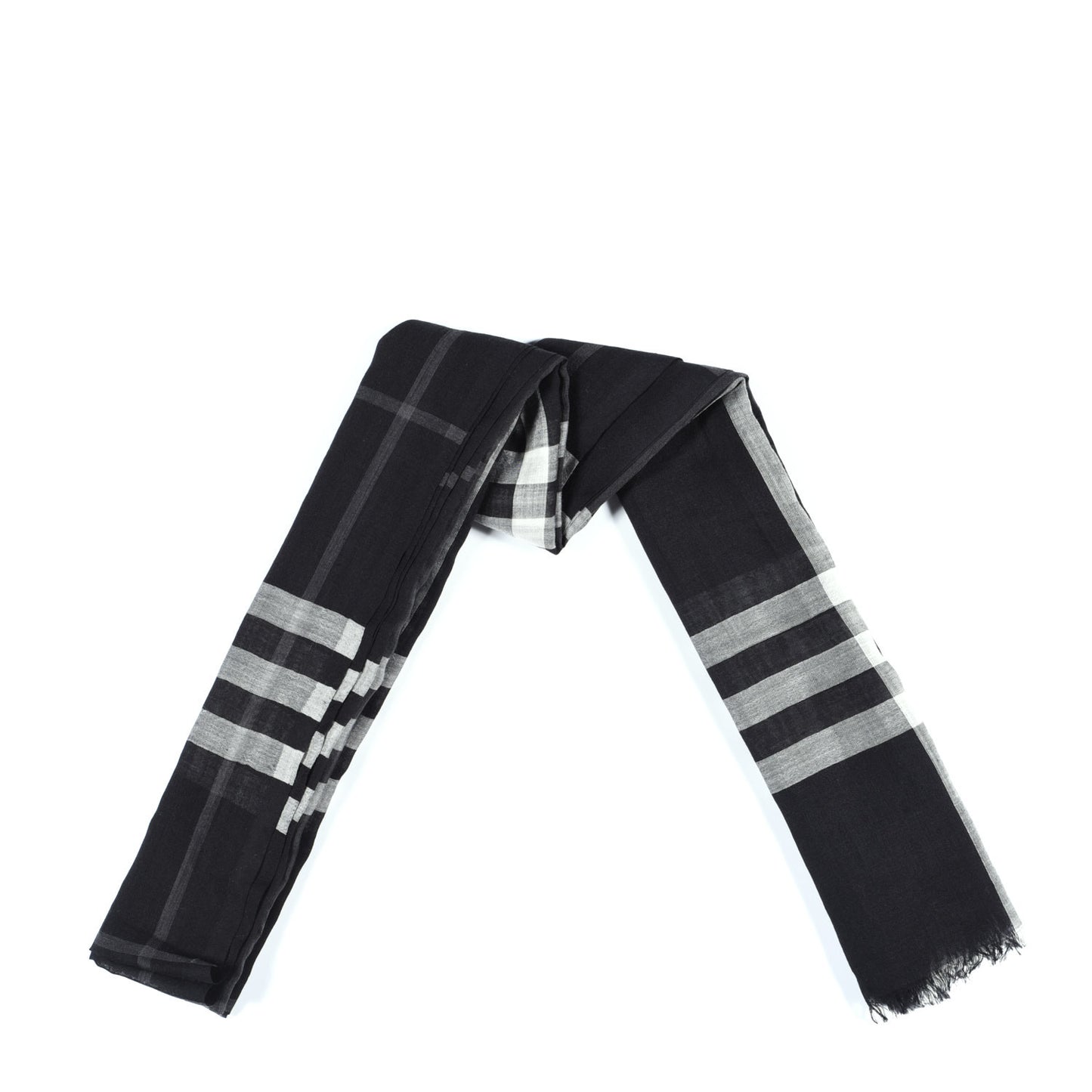 Silk Wool Check Lightweight Scarf Black