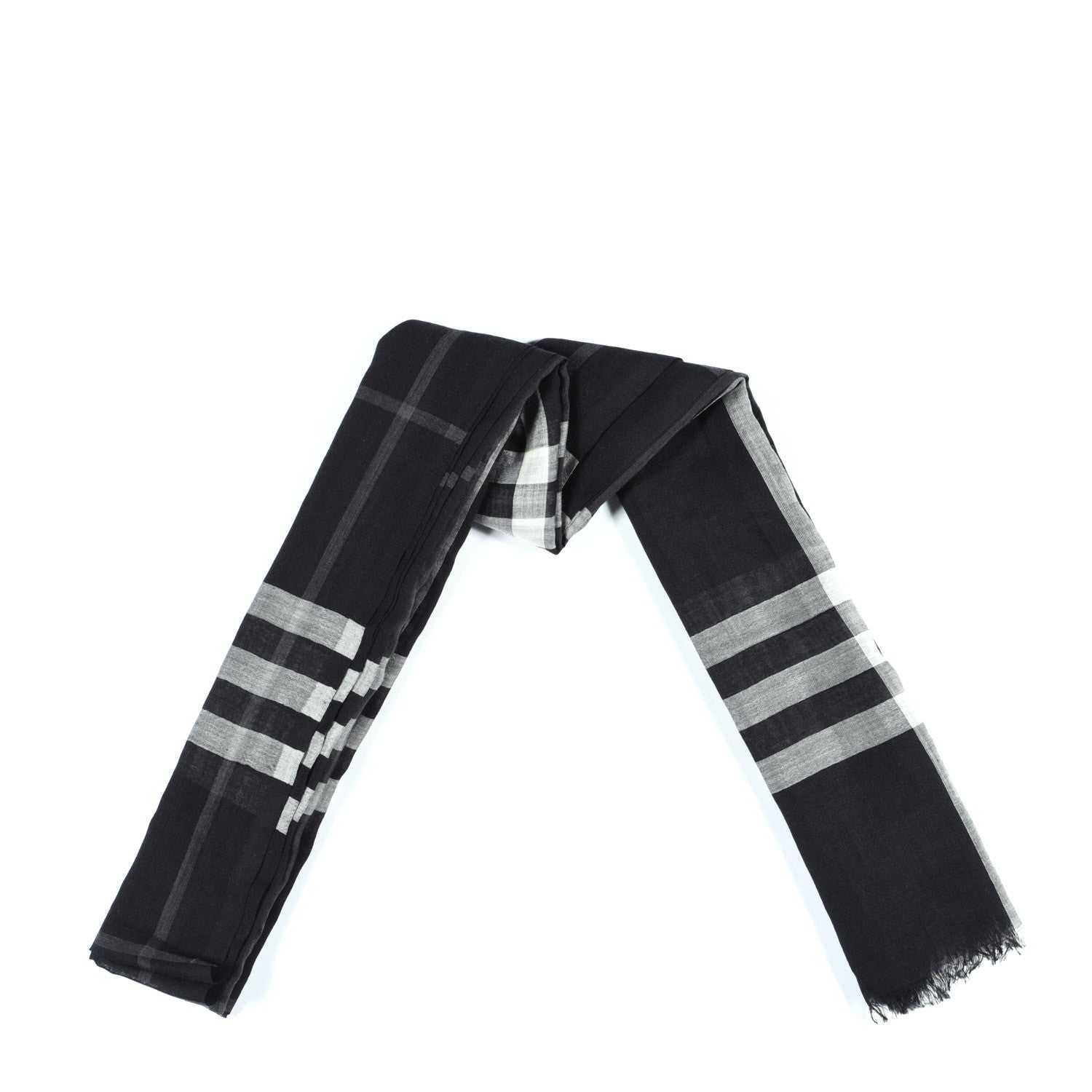 Burberry Silk Wool Check Lightweight Scarf Black 1 of 5