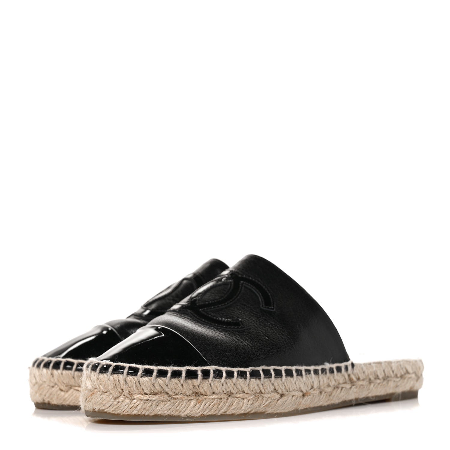 Chanel Iridescent Goatskin Patent CC Espadrille Mules 35 Black 3 of 8