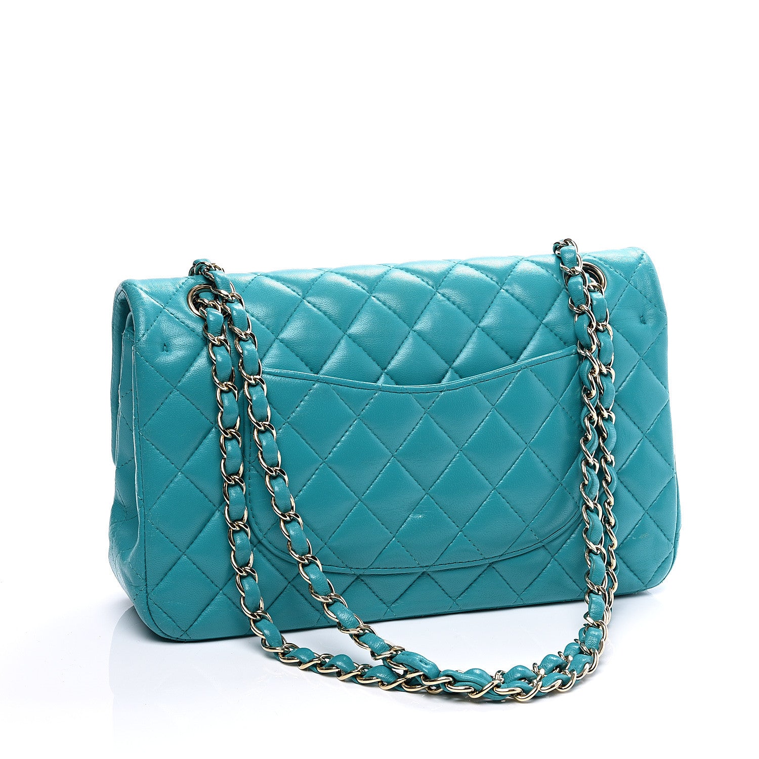 Chanel Lambskin Quilted Medium Double Flap Turquoise 2 of 9