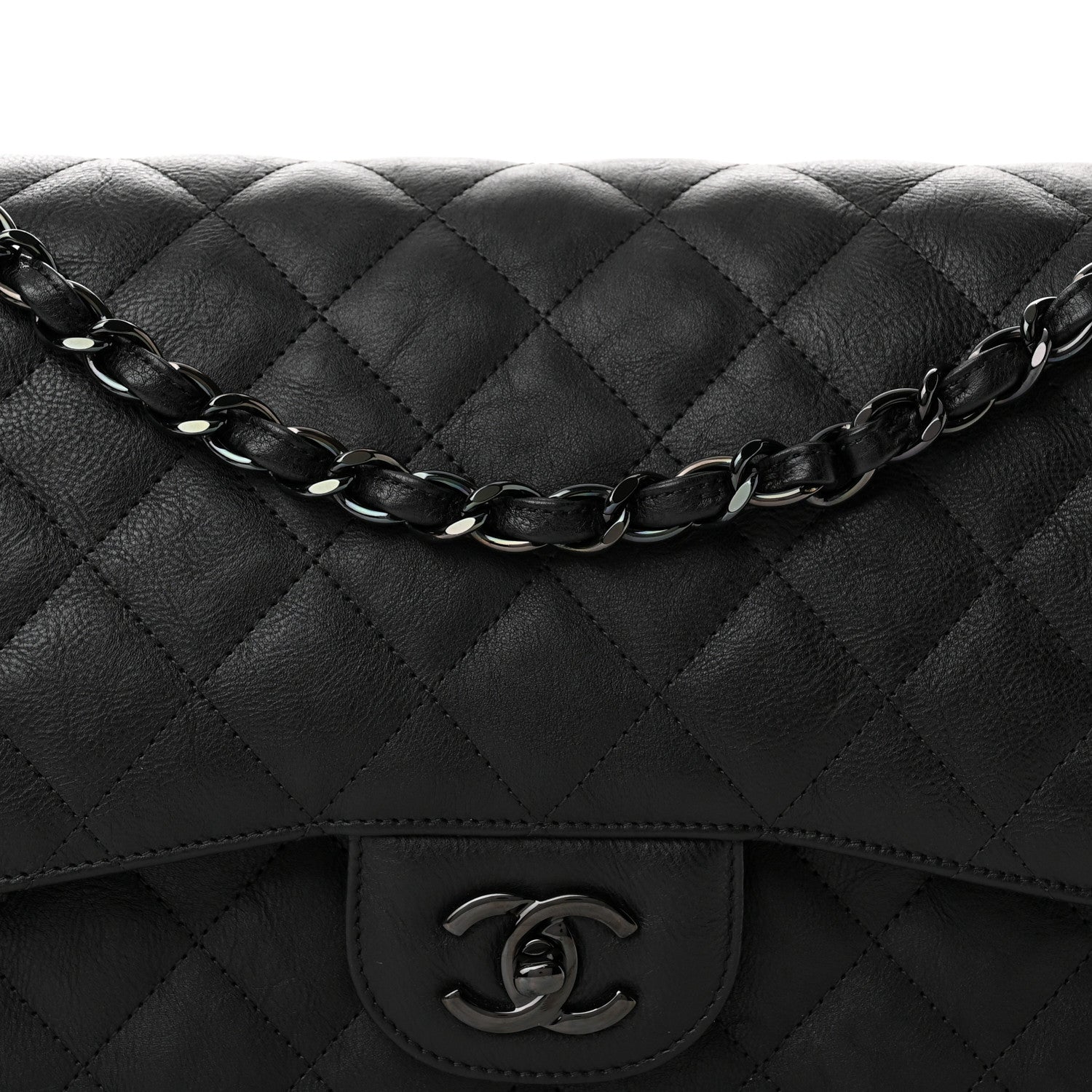 Chanel Crumpled Calfskin Quilted Jumbo Double Flap So Black 8 of 10