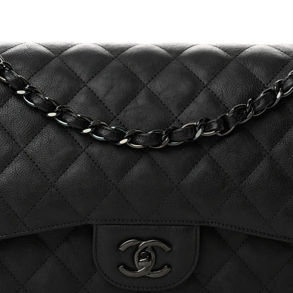 Chanel Crumpled Calfskin Quilted Jumbo Double Flap So Black 8 of 10
