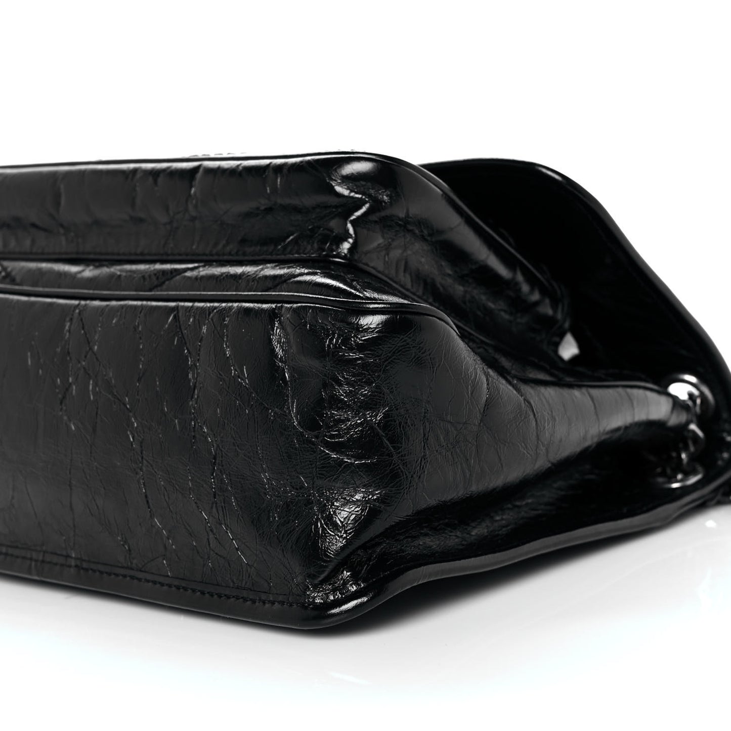 Crinkled Calfskin Matelasse Monogram Medium Niki Chain Satchel Black